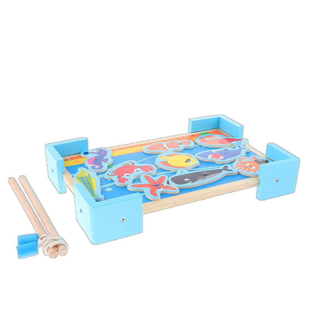 Creative Wooden Magnet Pool Fishing with Marine Life & 2 Rods, Kids Birthday