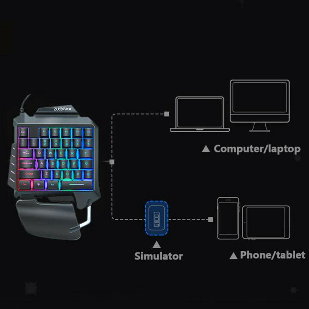 One-Hand Small Gaming Keyboard with Palm Rest 35 Keys RGB Colorful Backlight