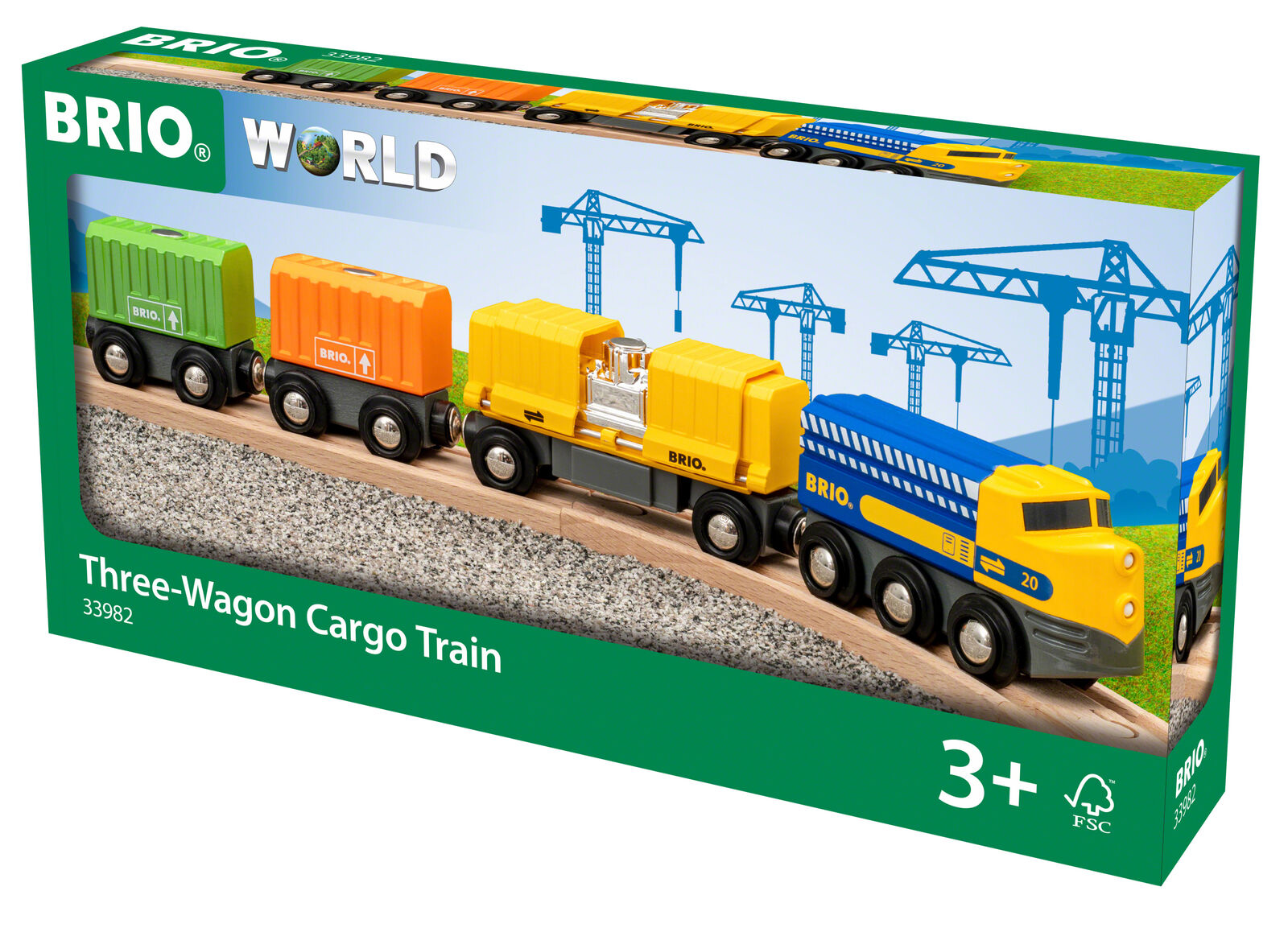 33982 BRIO Three Wagon Cargo Train Wooden Plastic Railway Magnetic Age 3 Years+
