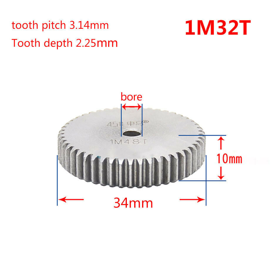 1 Mod 32T Spur Gear 45# Steel Pinion Gear Thickness 10mm Outer Dia 34mm x 1Pcs