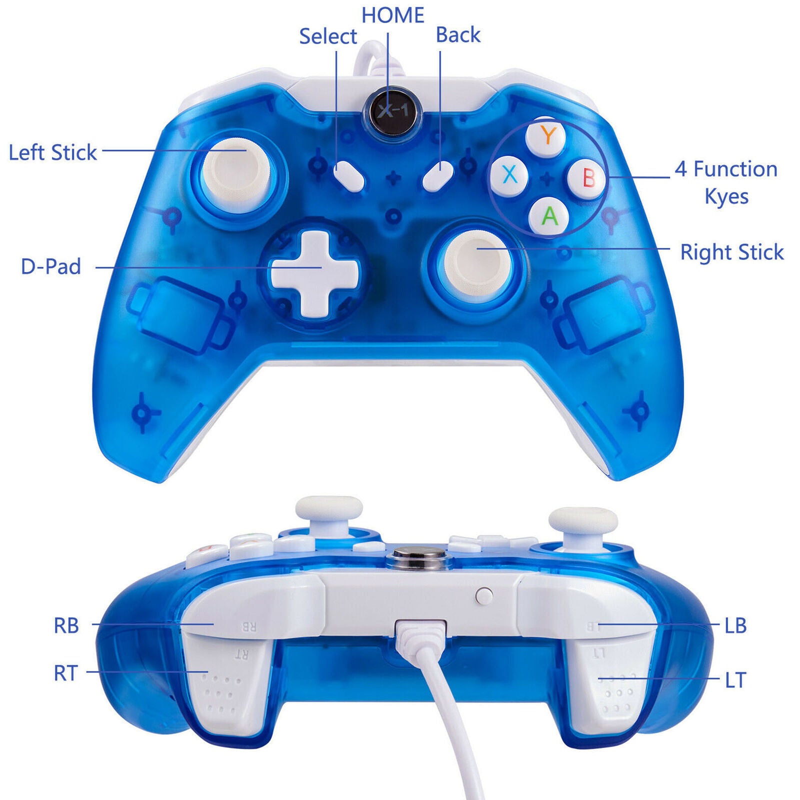 Long USB Wired Controller Gamepad For Microsoft Xbox One / One S / One X / PC