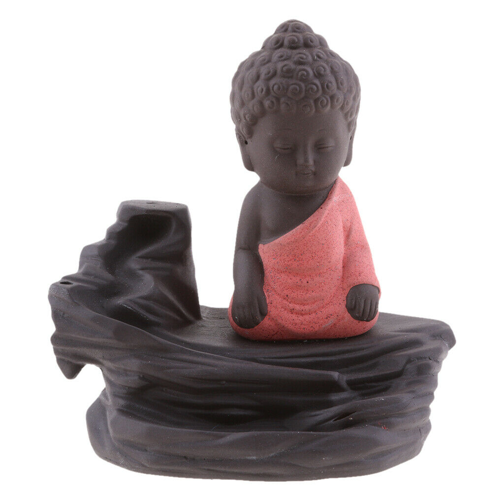 Little Tathagata Statue Meditation Buddha Incense Burner Cone Censer Red