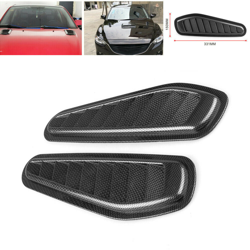 2X Universal Carbon Fiber Look Car Air Flow Intake Scoop Bonnet Vent Cover Hood
