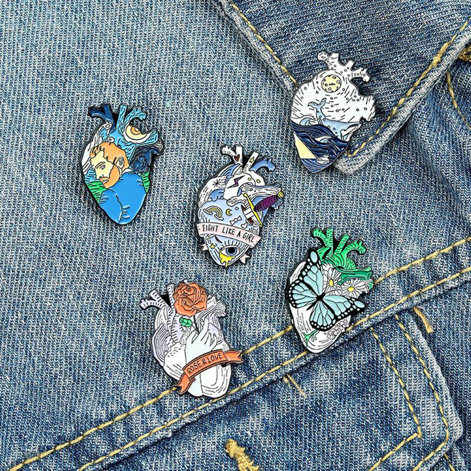 Set of 5 Organ Heart Enamel Pins Brooch Badge for Bag Clothes Lapel Pin