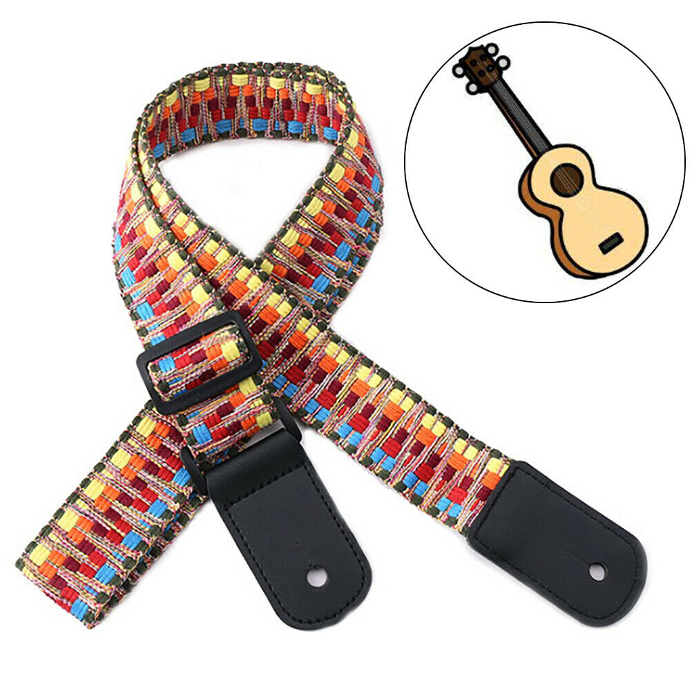 Adjustable Colorful Ukulele Cotton Strap Belt Weaving Style Strap Soft Le.l8