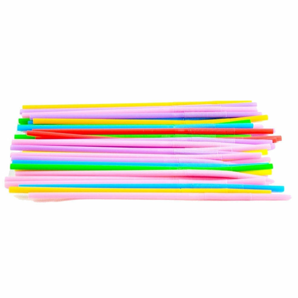 100 pcs Colorful Extra Long Flexible Bendy Party Disposabl Drinking Straws Hot