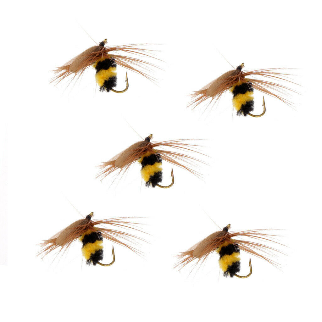 5Pcs Bumble Bee Fly Fishing Flies Trout Bass Bumble Bee Flies Lures Bait Bee