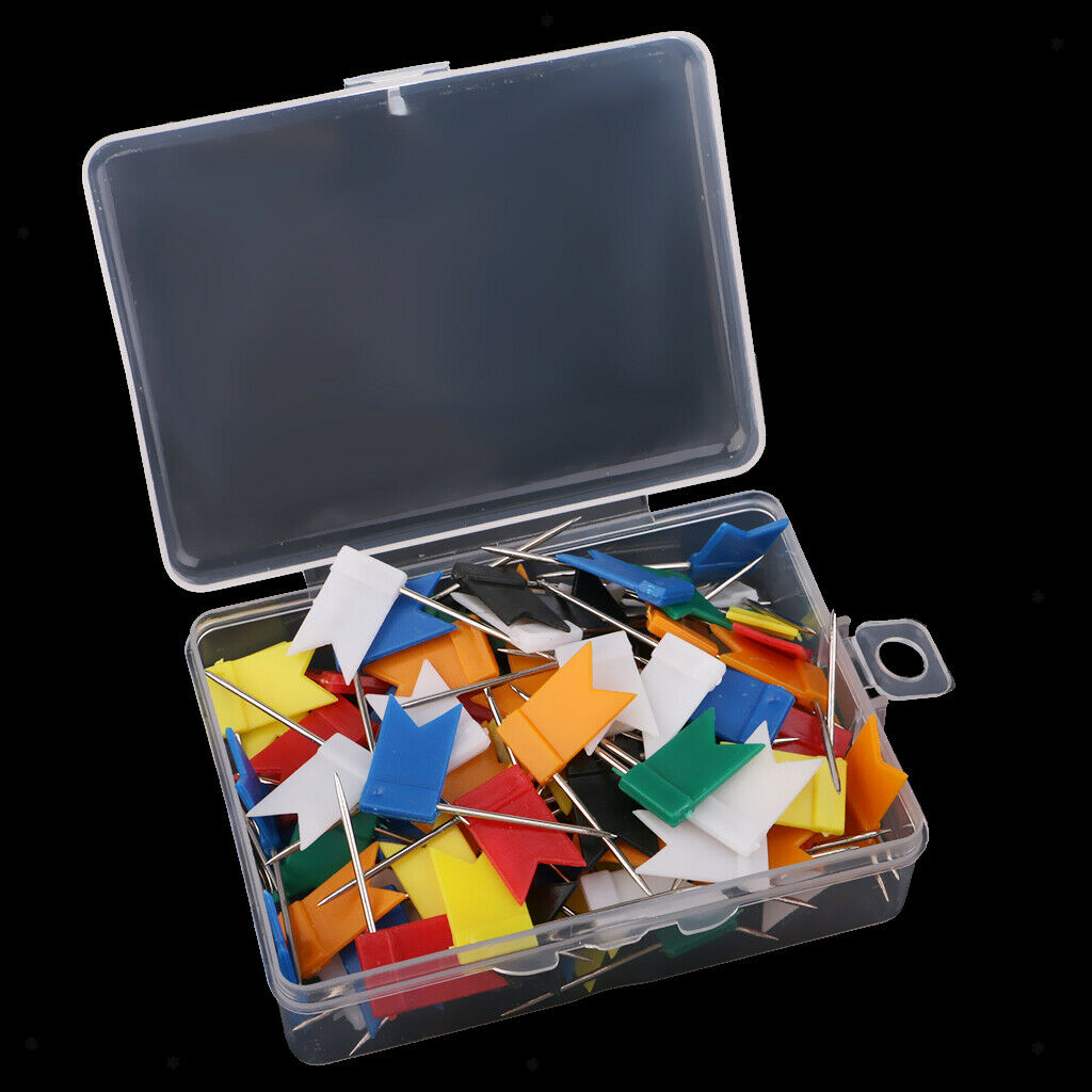 100 Pieces Map Flag Push Pins Tacks Thumbtack for World Map Office Supplies