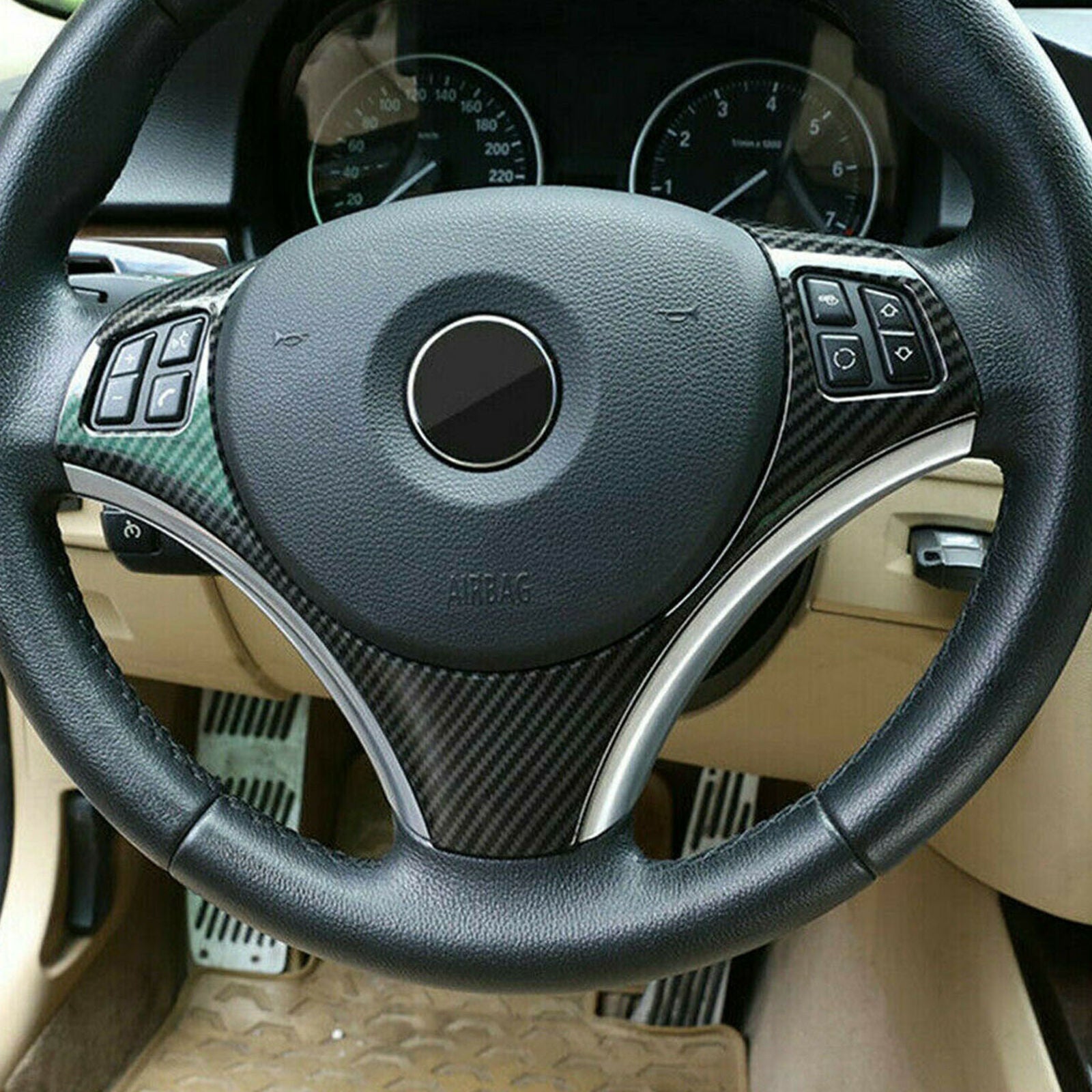 Steering Wheel Cover Decor Trim For BMW 3Series E90 325i 335i 05-12 Carbon Look