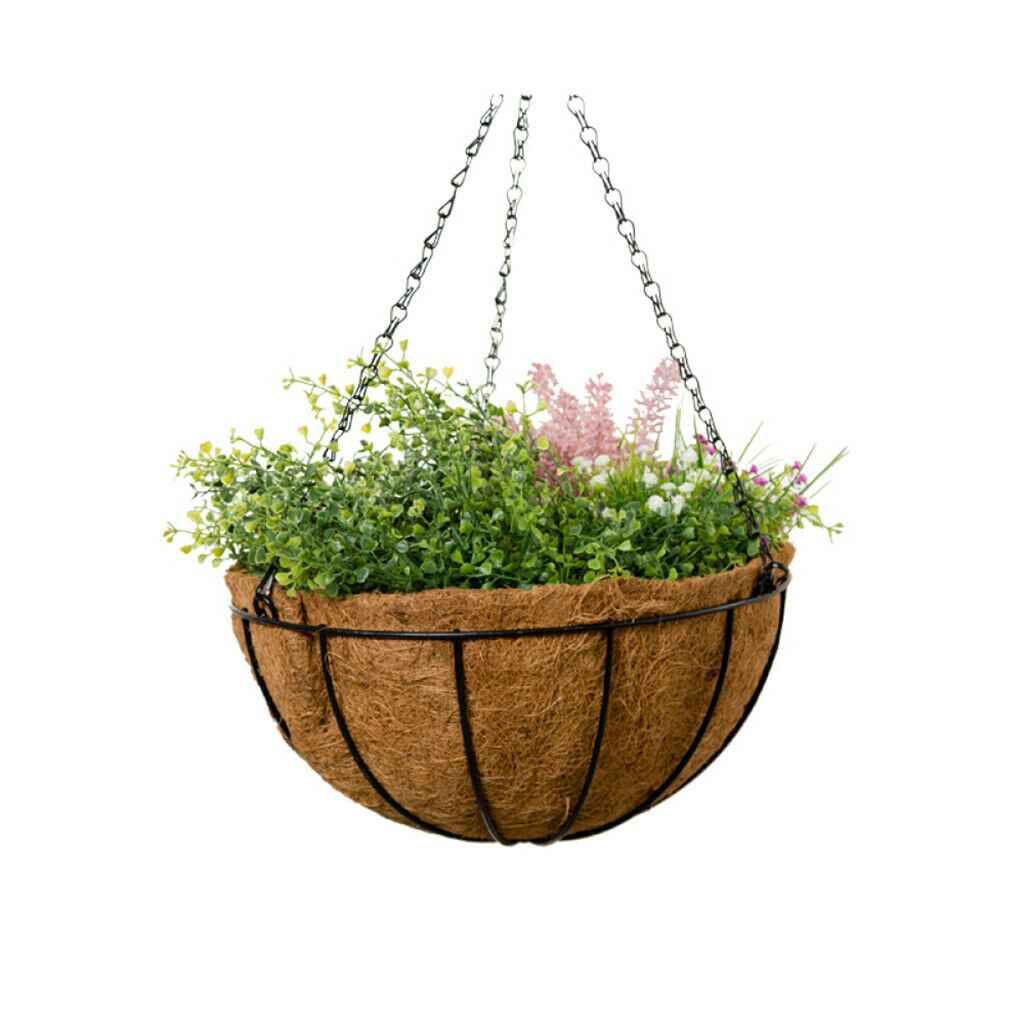 Hanging Basket Planter Metal with Coconut Coir Liner Wire Plant Holder 30cm