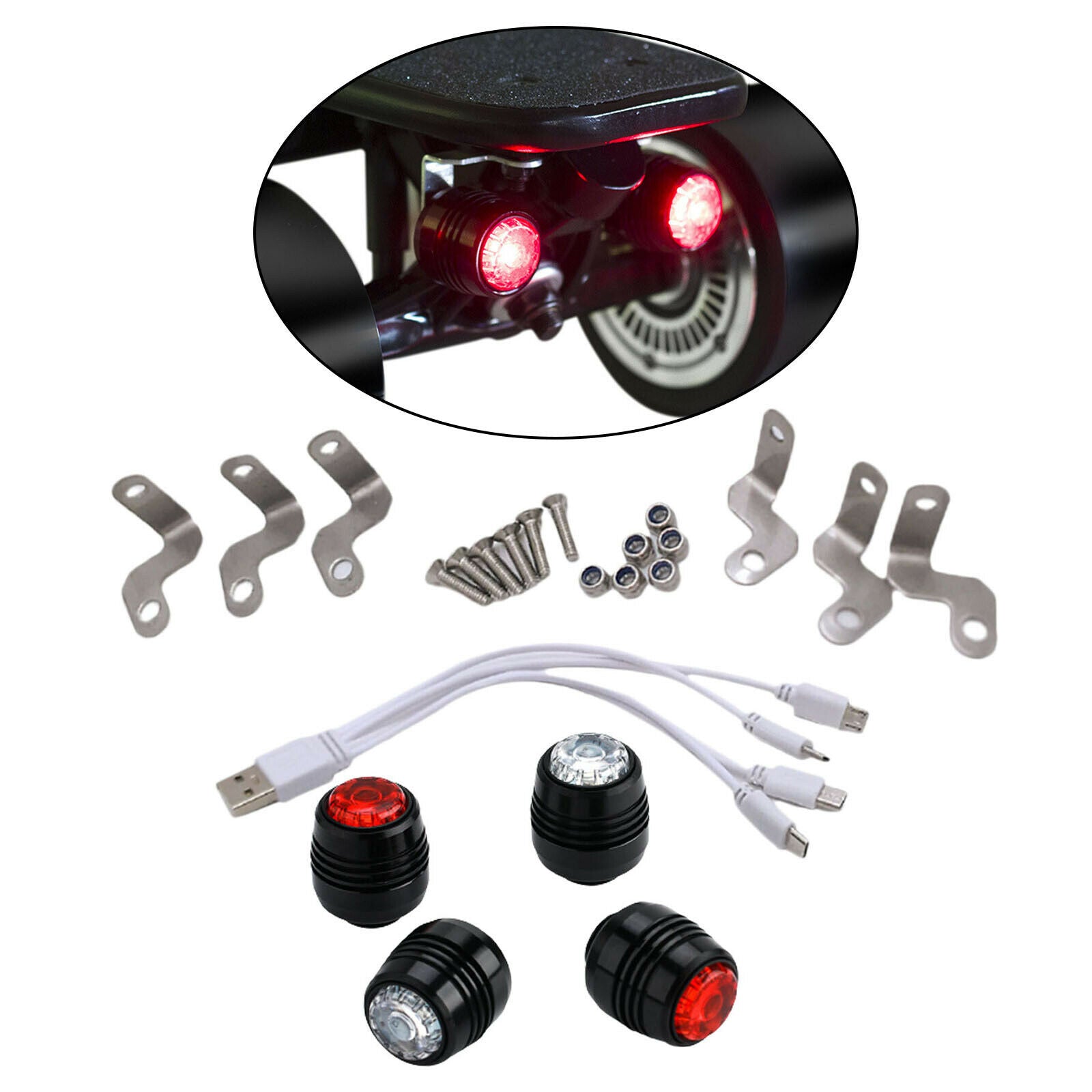 4pcs LED Skateboard Lights Safety Headlights Warning Lamp for Night Riding