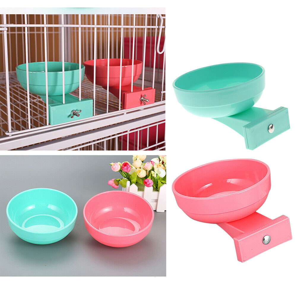 Pet Dog Cat Bowl Hang Stationary Cage Bowl Plastic Detachable Dog Bowl Pink