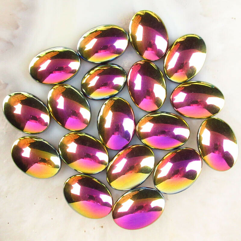 10Pcs 18x13x4mm Colorful Rainbow Hematite Oval CAB CABOCHON A-545TS