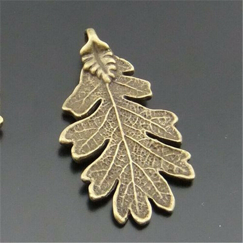 10 pcs 2 Sided Antiqued Bronze Leaf Pendant Charm Alloy For DIY Jewelry 44*27mm