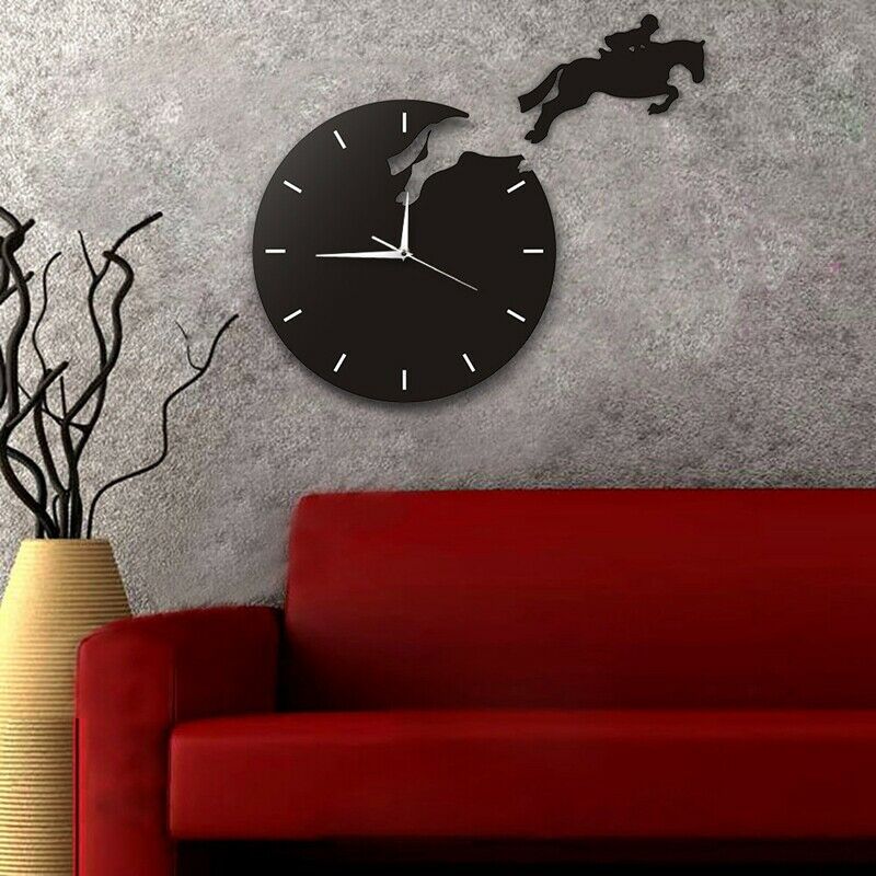 Art Decor Horseman Jumping Wall Watch Rider on Horseback Jumping Horse Clocks S2