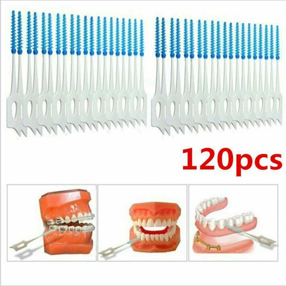 120 Pcs Dual Toothpick Oral Interdental Cleaner Teeth Floss Dental Gum Brush ~