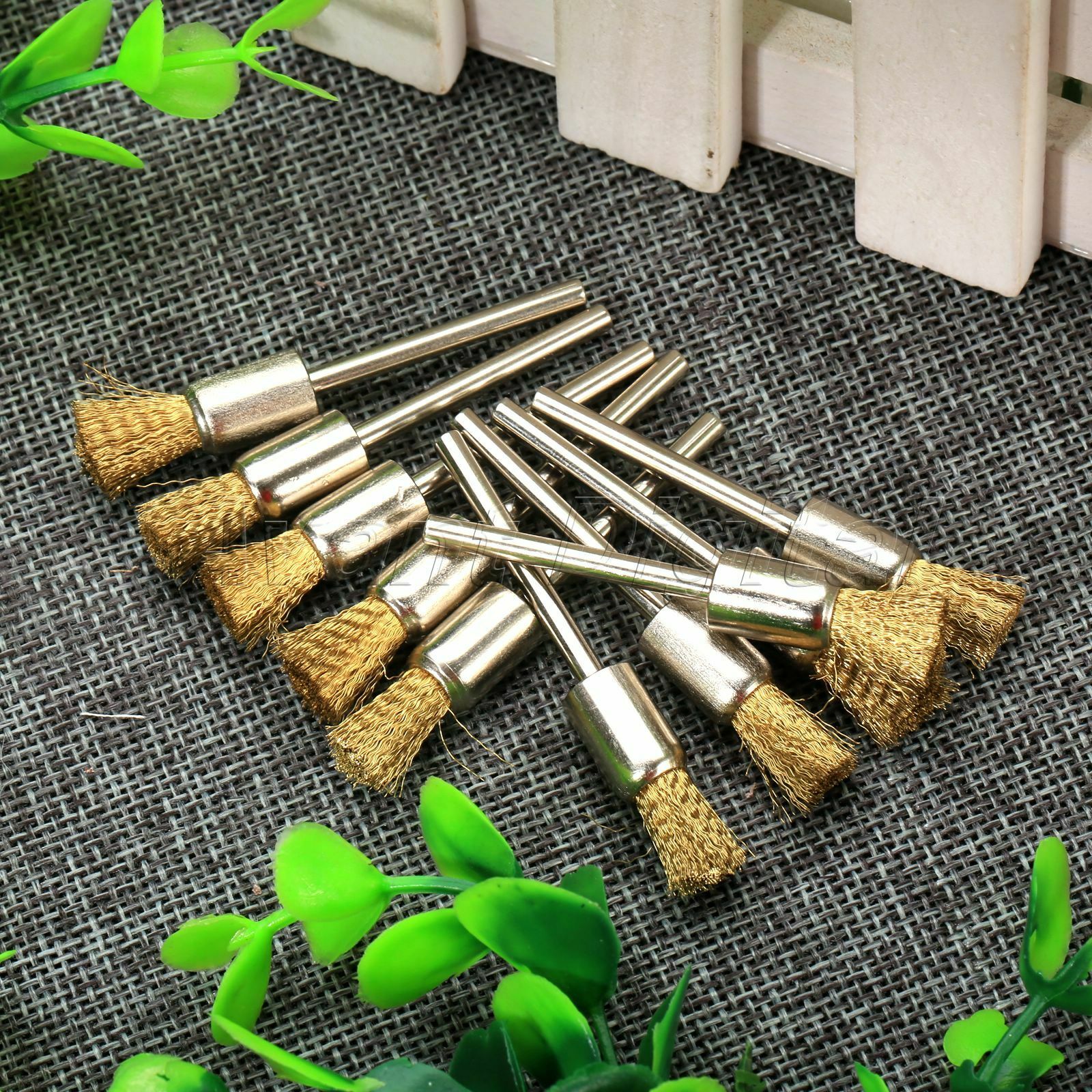 10Pcs 8mm Pen Brushes Brass Wire 3mm Shank Polishing Grinder Power Rotary Tools