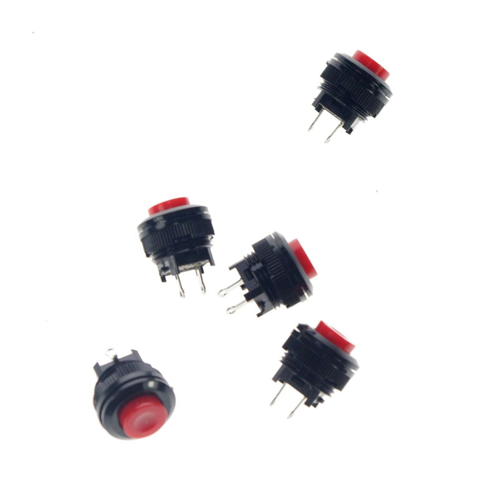 (5)Red ON-(OFF) 2 Pins SPST 1A 250VAC Momentary Unlock Push Button Switch 14mm