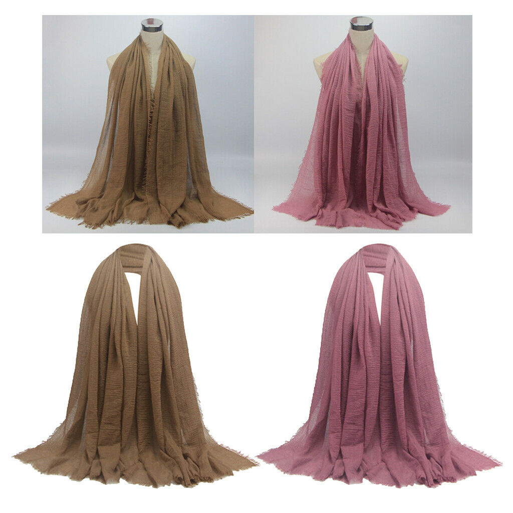 2 Pieces Muslim Ladies Soft Cotton Long Scarves Solid Hijab Shawl Head Scarf