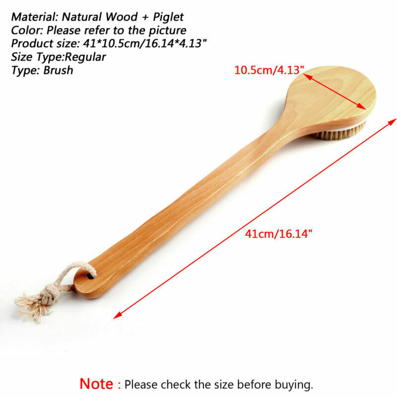 Premium Natural Boar Bristle Long Handle Wooden Bath Brush Shower Back SPA UA