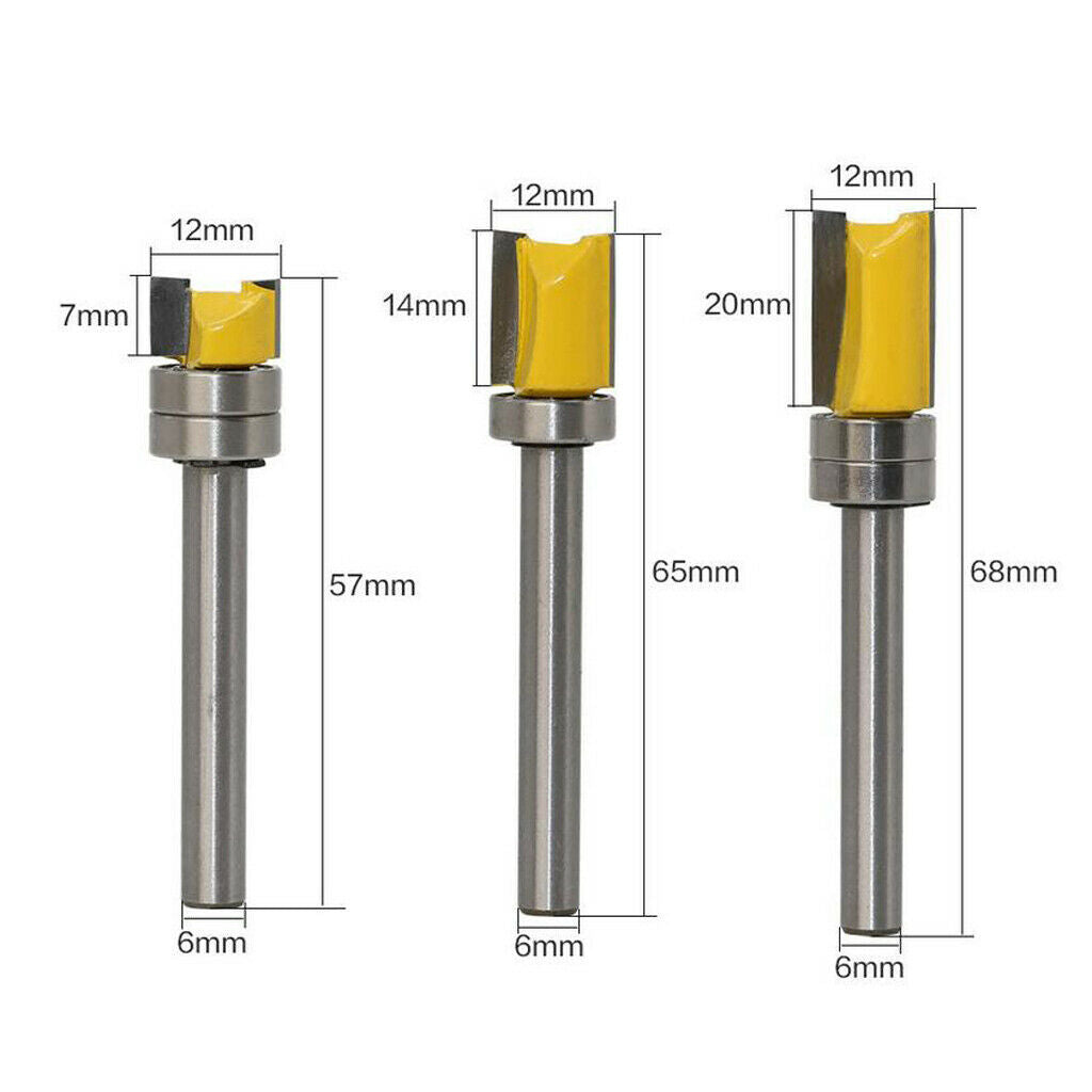 Blesiya 3x High-grade 6mm Shank Mortise Template Flush Trim for Solid Wood