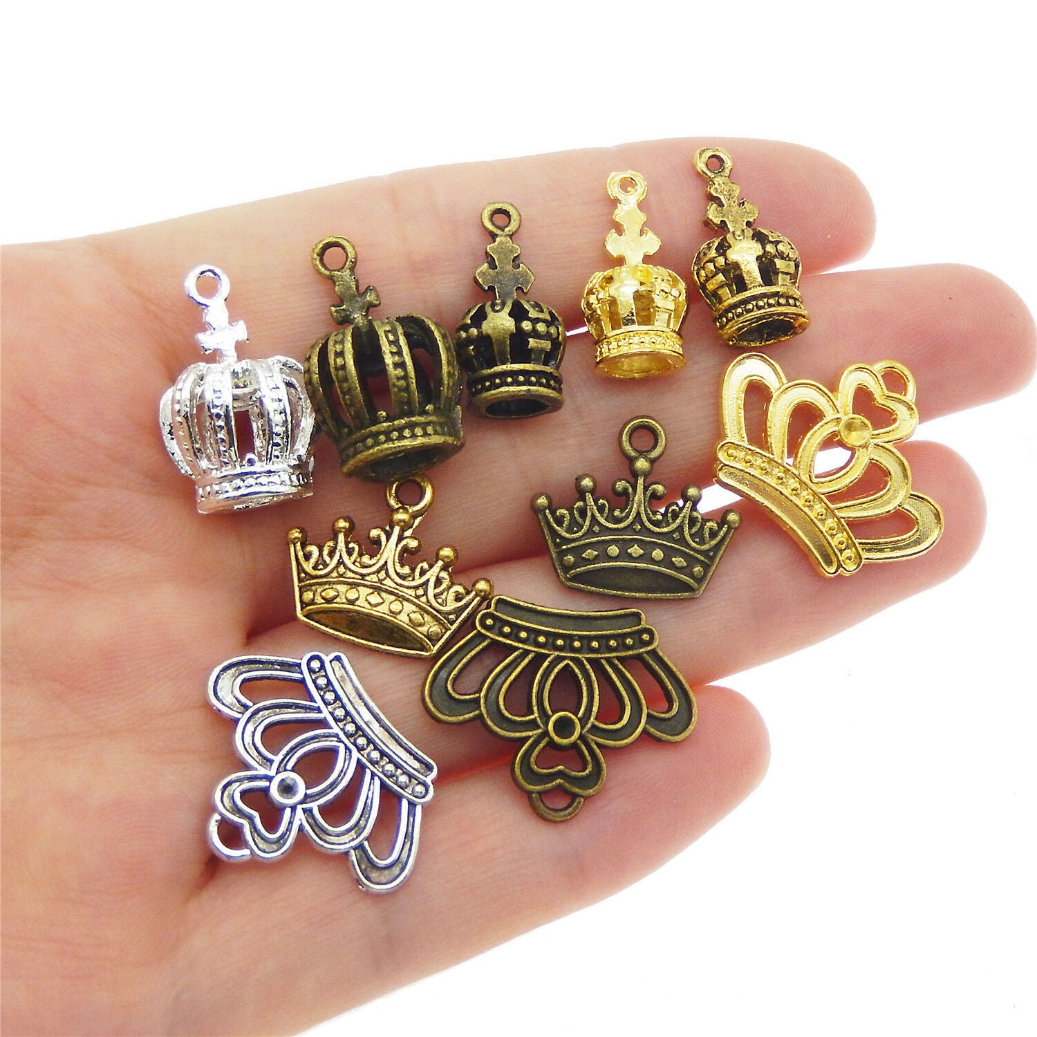 9 pcs Assorted Multi-colors Metal Alloy Crown Charm Pendant Jewelry Findings DIY