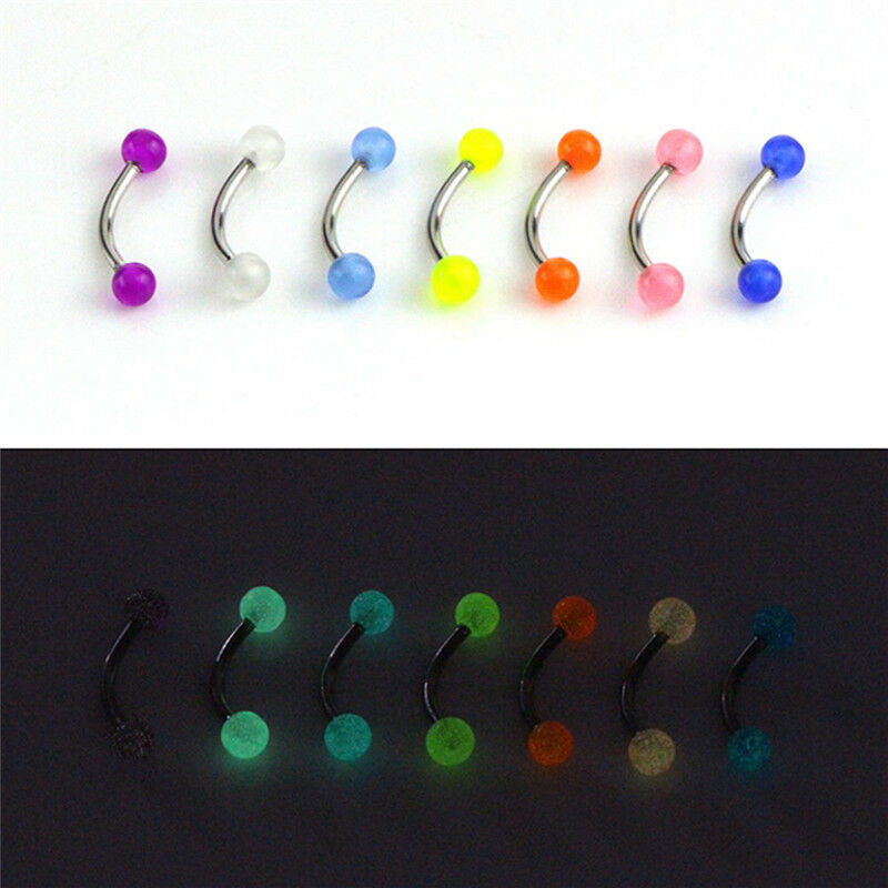 7PCS/Set Glow In The Dark Ball Barbell Eyebrow Rings Bar Tragus Piercin.l8