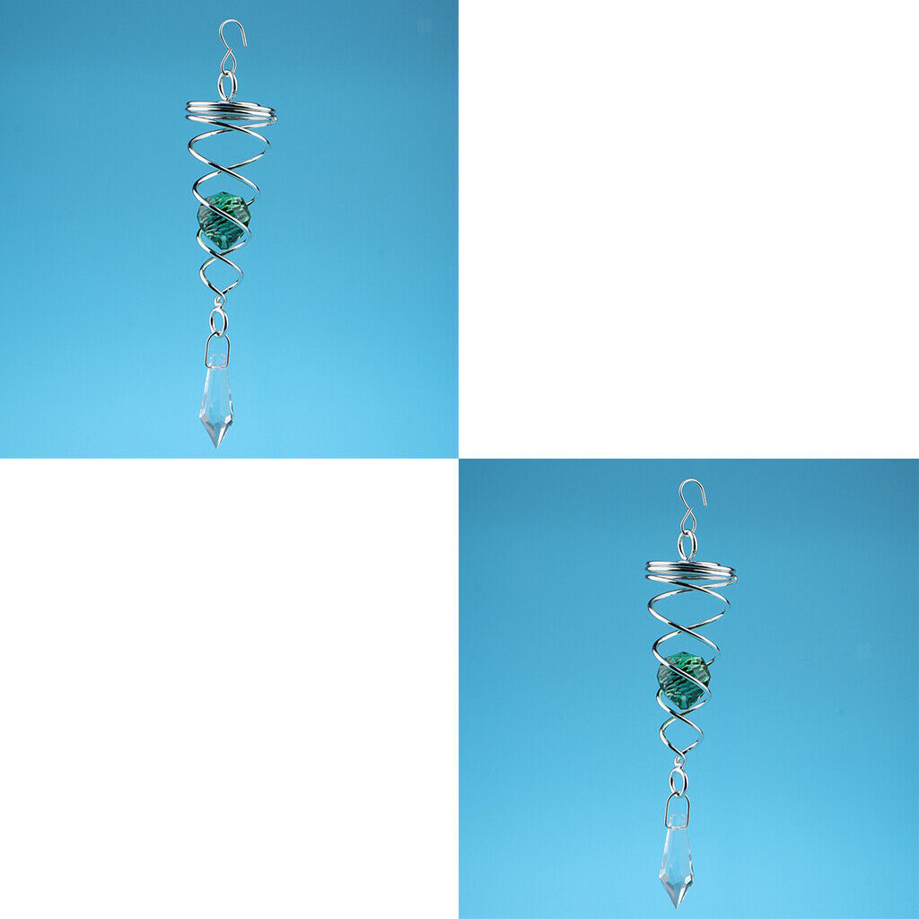 2 Pieces Metal Crystal Spiral Wind Spinner for Indoor Outdoor Green