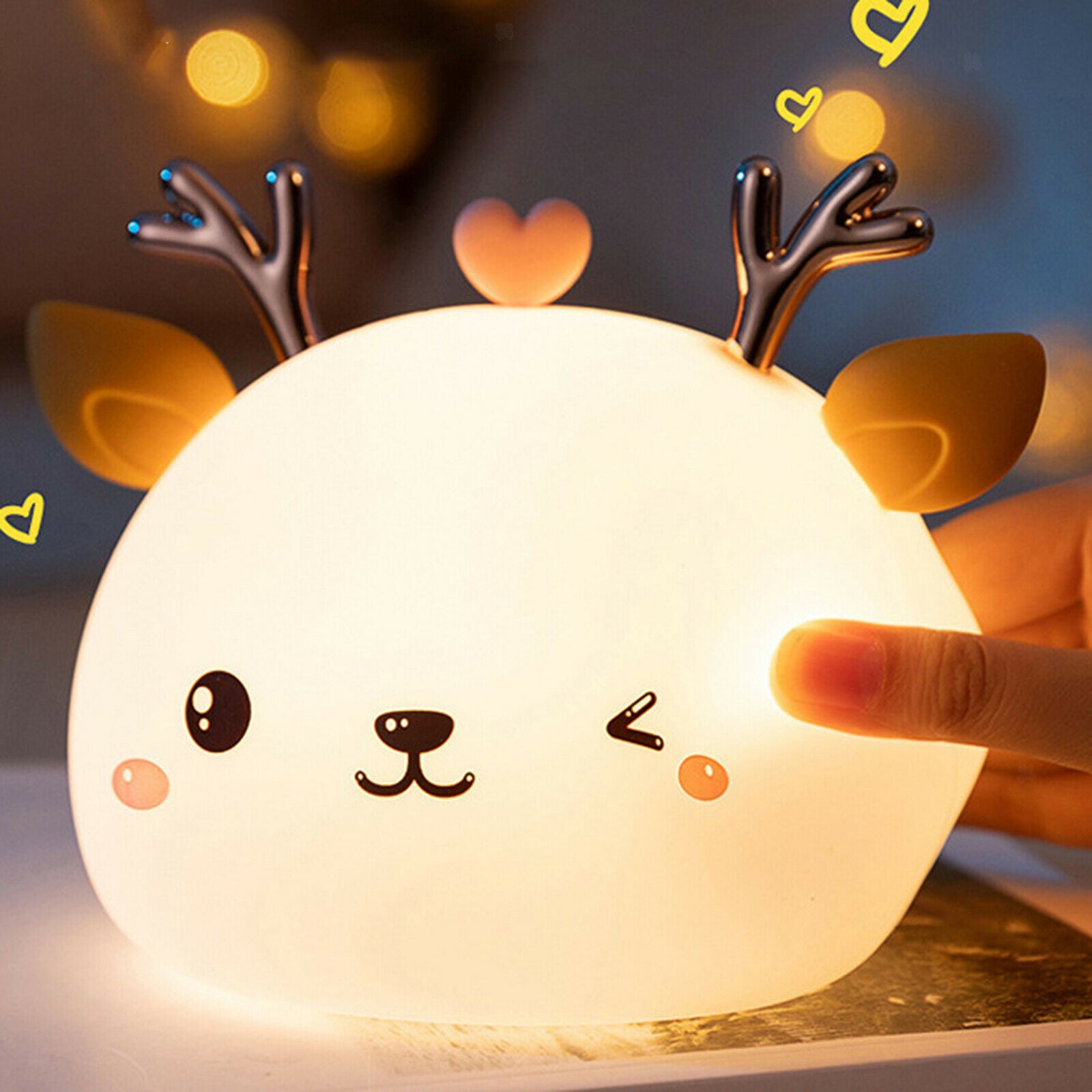 USB Cartoon Deer Silicone Night Light Touch Sensor Lamp Nightlight Kid Decor
