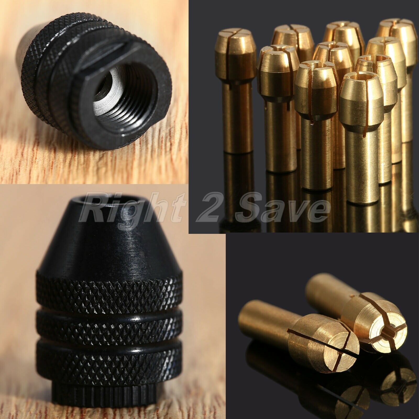 Keyless Drill Chuck & 0.5mm-3.2mm Brass Collets 4.8mm Shank Rotary Tool Kit R2S