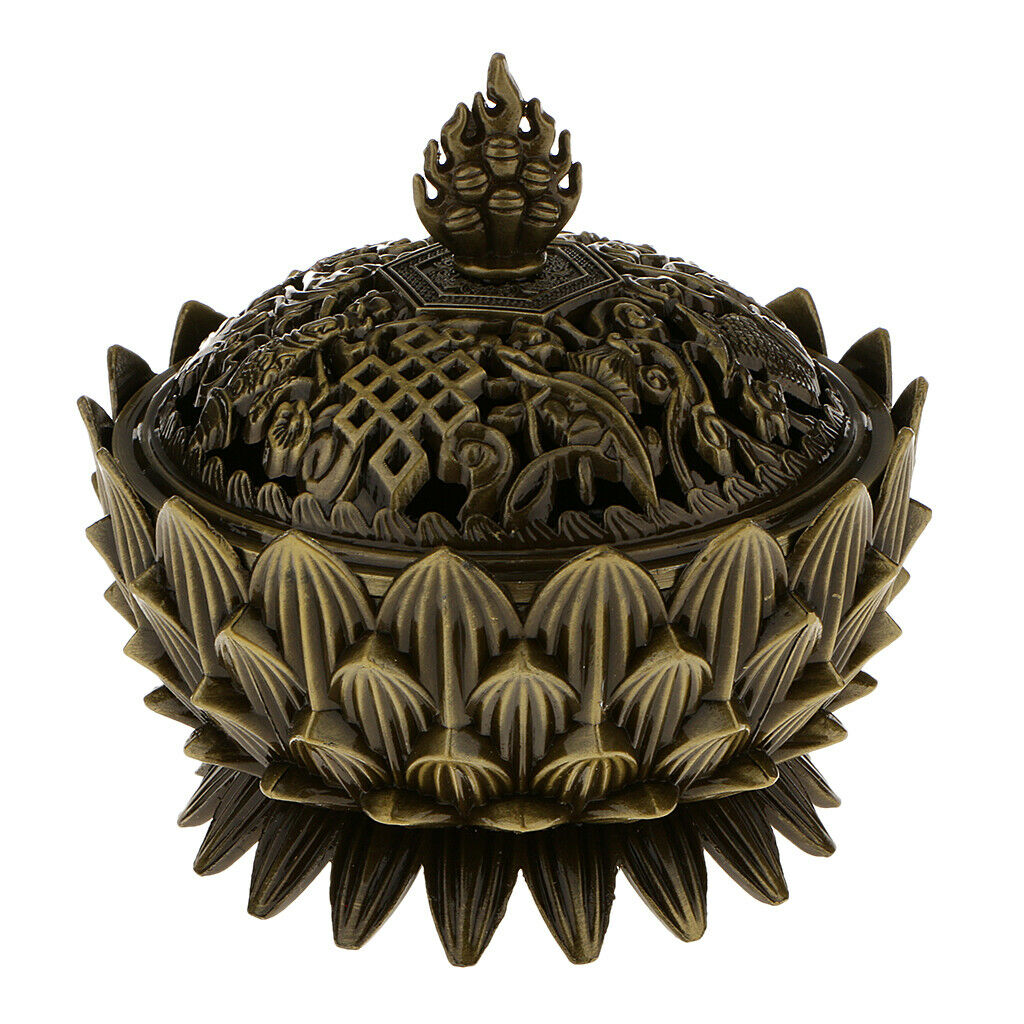 Lotus Incense Smoke Cone Aroma Burner Holder Stove Backflow Censer Bronze M
