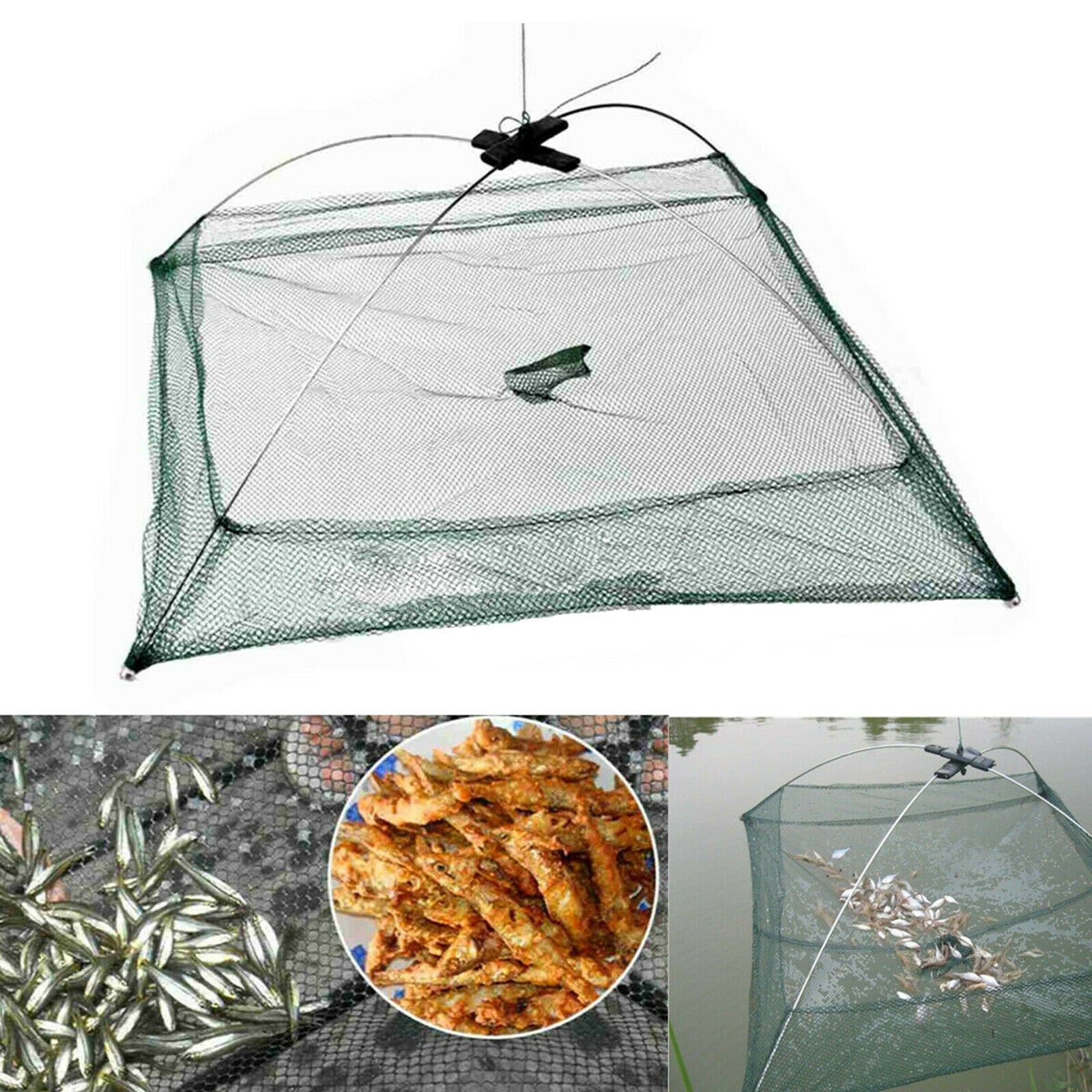 Fishing Bait Trap Crab Net Crawdad Shrimp Foldable Cast Dip Cage Fish Net