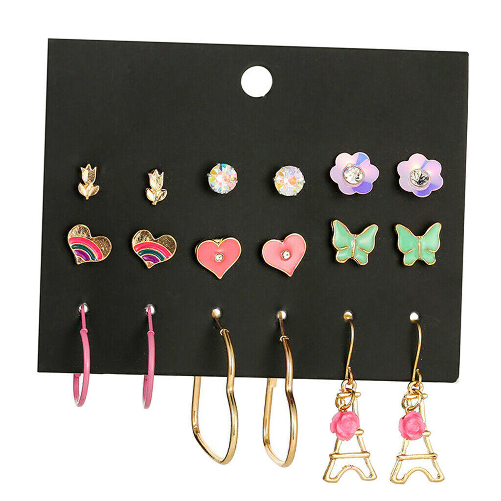 9Pairs Enamel Stud Earrings Butterfly Womens Statement Drop Earrings Jewelry