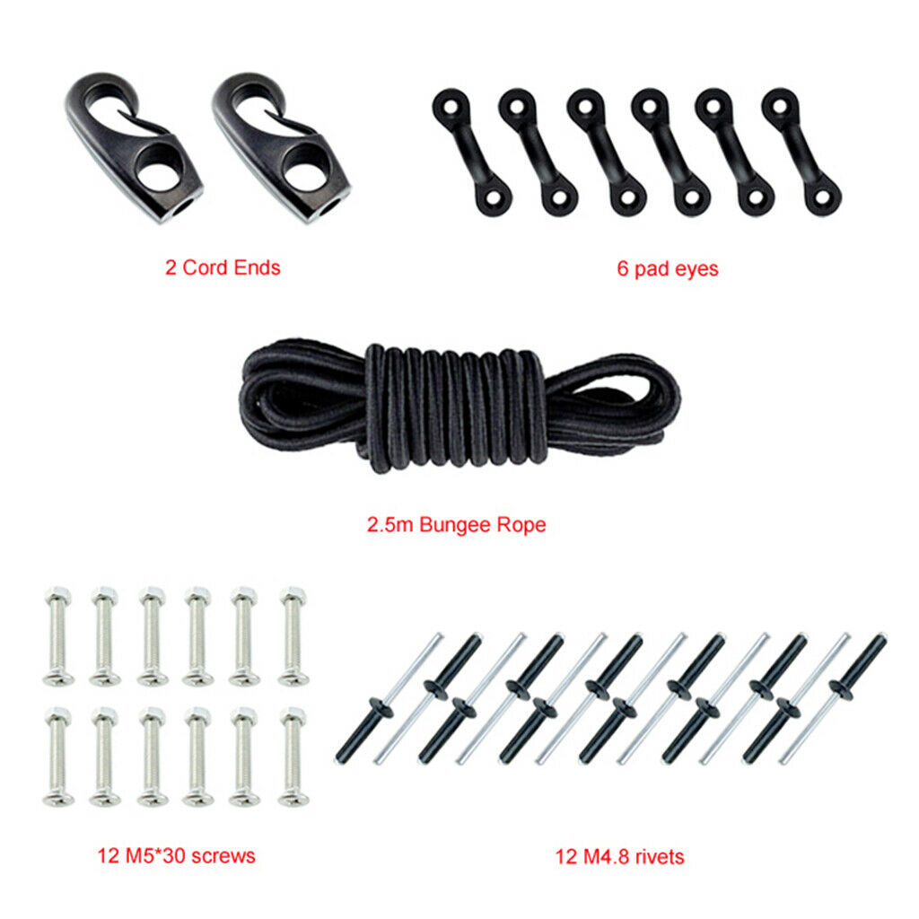 Kayak Boat Bungee Kit 8ft Cord 6 Nylon Padeyes 12 Screws 12 Rivets 2 Cord Ends