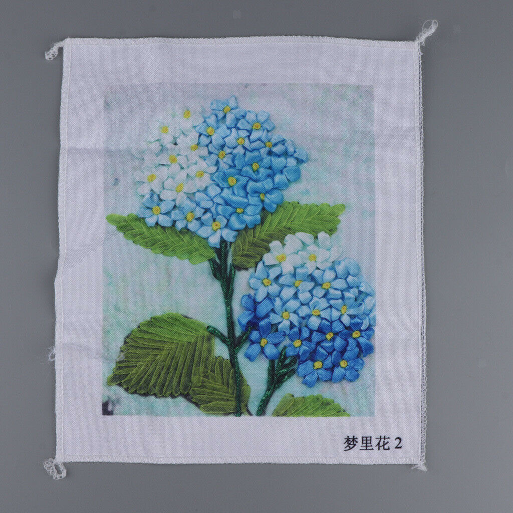 2 Pieces Ribbon Embroidery Kit For Beginner Flower Pattern DIY Home Decor