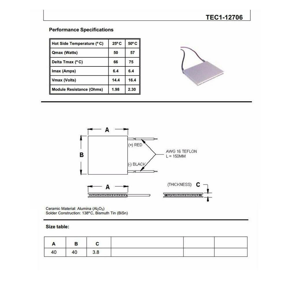 5Pcs TEC1-12706 Heatsink Thermoelectric Cooler Cooling Peltier Plate Module