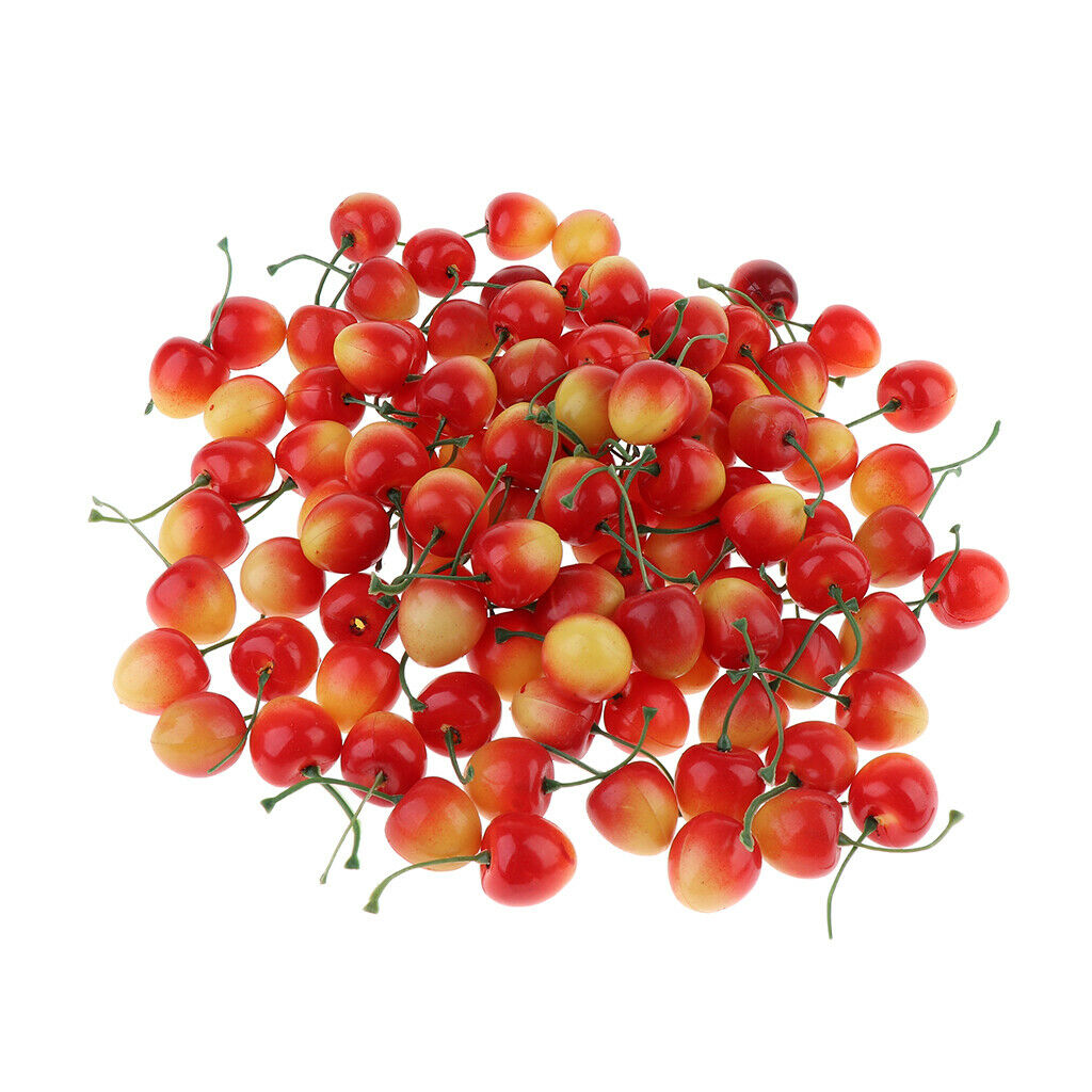 100 Pieces Artificial Vegetables Fruits Acorn Cherry Strawberry Yellow Red