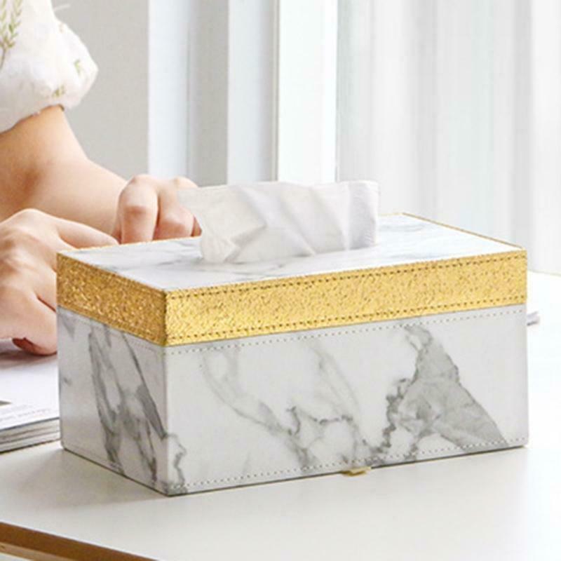 Marble Golden Rim Tissue Box Desktop Paper Towel Holder Napkin Storage Container