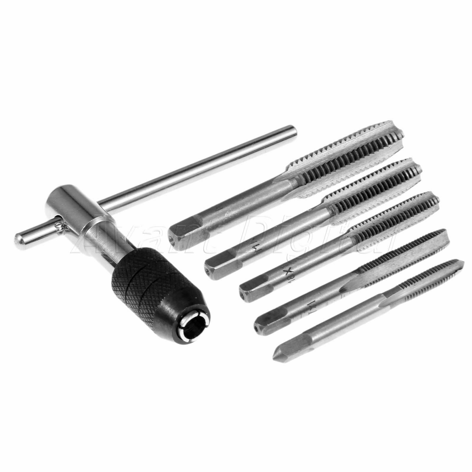 Alloy Steel T Handle Screw Tap Drill Bit & Tap Wrench Woodworking Tool M6-M12