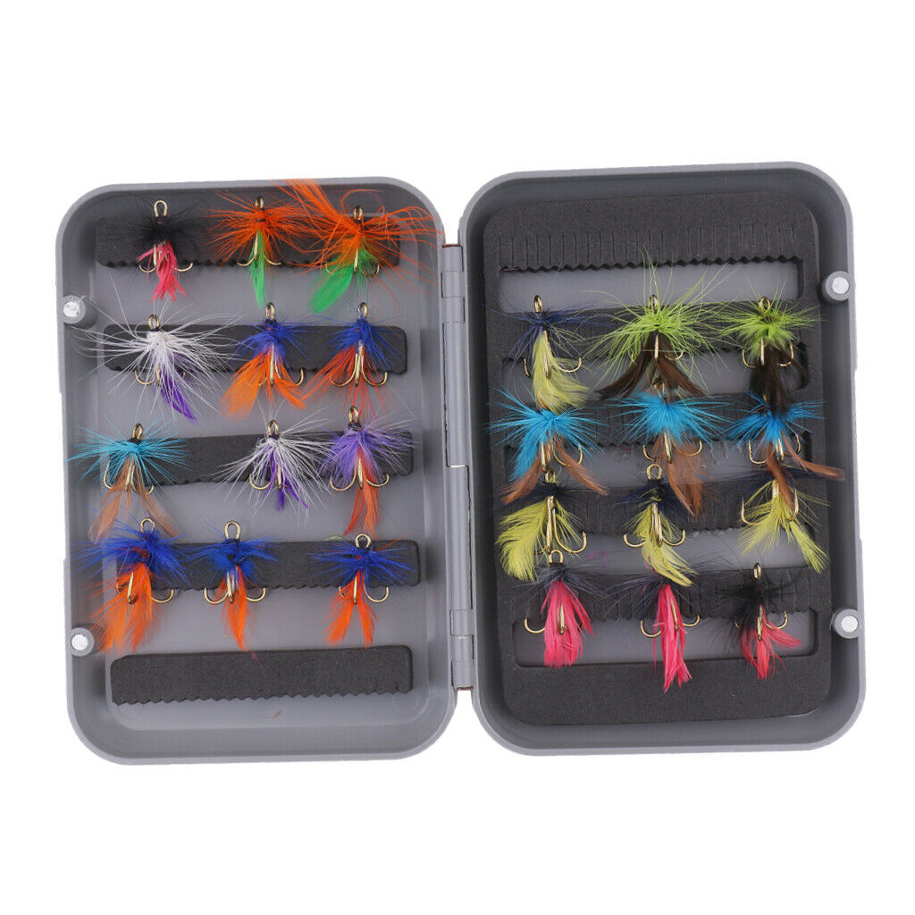 24x Mixed Dry Flies Fly Fishing Nymph Insects Flies Buzzer Hook with Fly Box