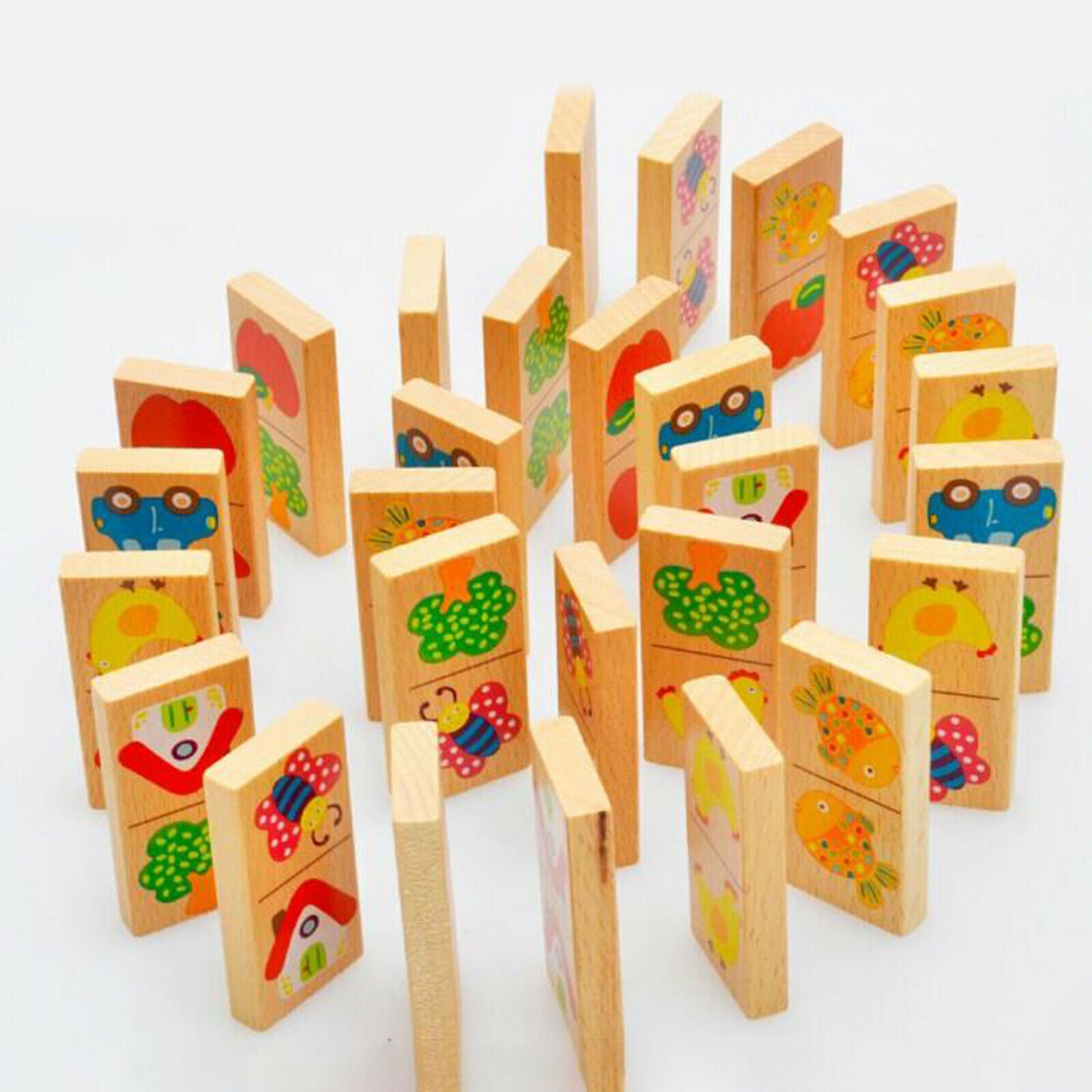 28PCS Colorful Wood Domino Cognition Learning Dominoes Toys Building Blocks