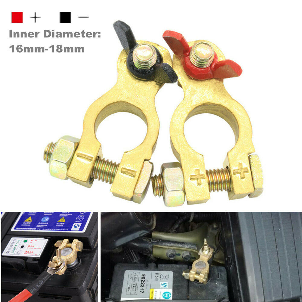Car Battery Pure Copper Cable Terminal Clamp Clips Connector Negative + Positive