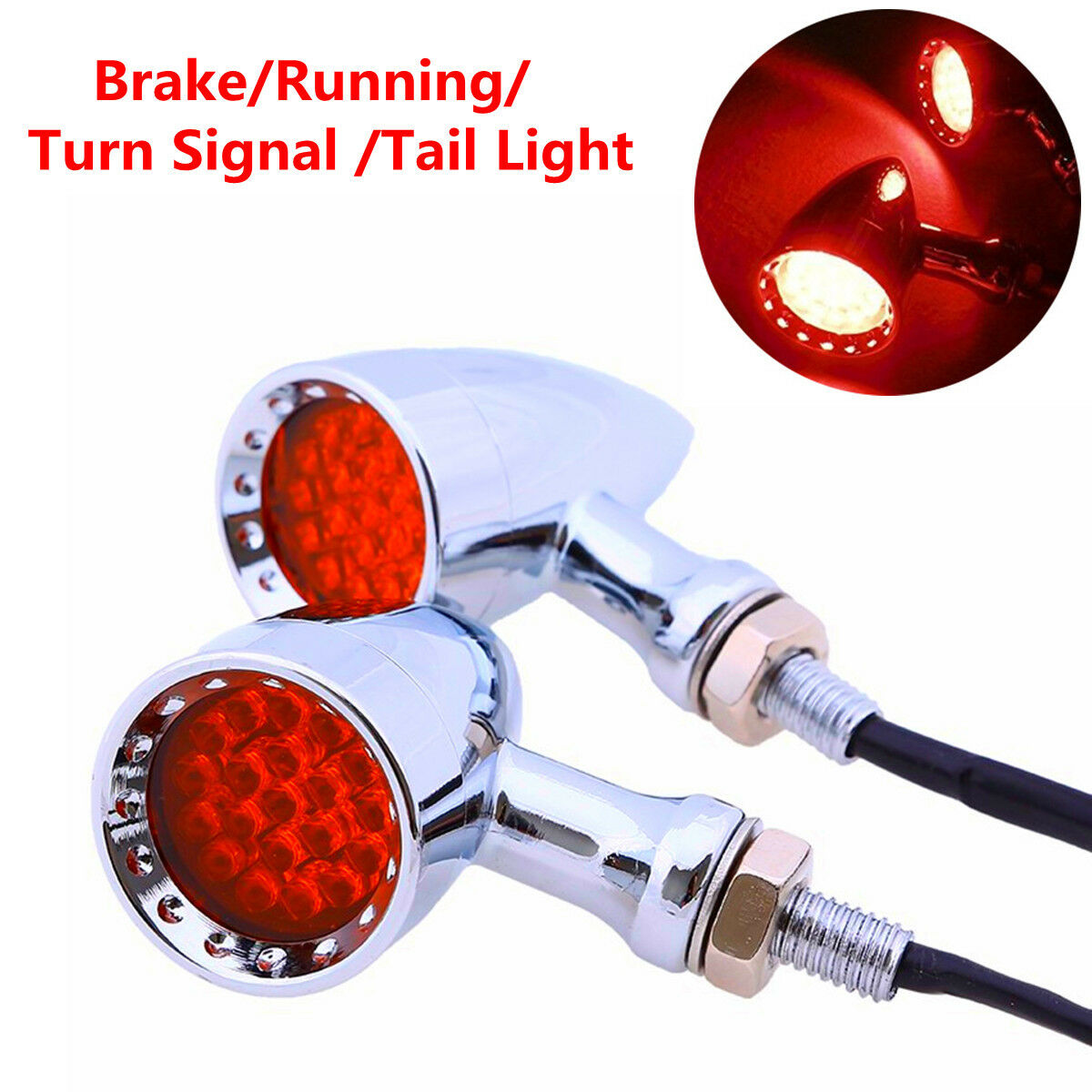 20 LED Chrome Housing Stop Brake/Running Turn Signal Tail Light For Motorcycles