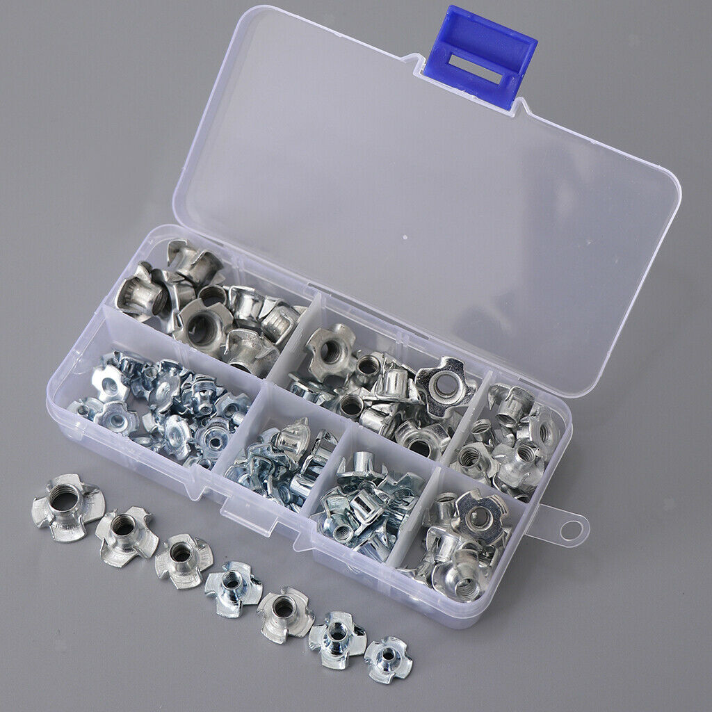 80 Pieces M3  M5 M6 M8 Zinc Steel 4 Prong T Nut Blind Wood Insert Nuts NEW