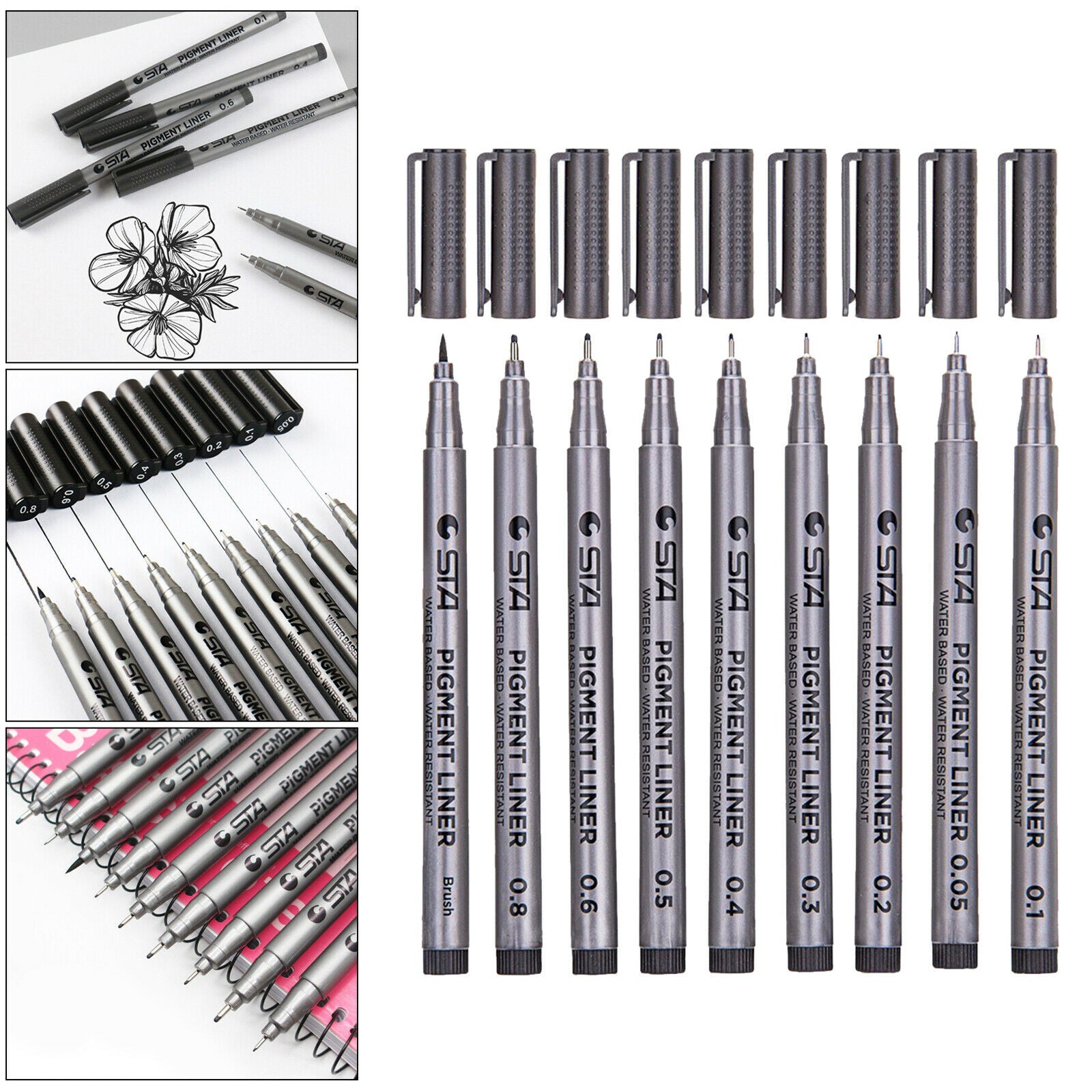 9 Pcs Precision Micro-Line Pens Black Fineliner Ink Drawing Pens for Comic