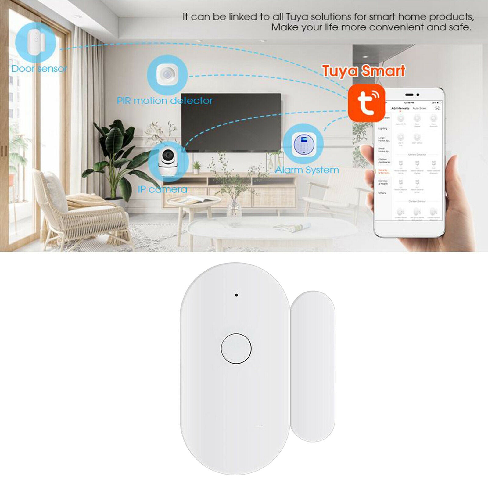 WiFi Wireless Tuya Door Sensor Detector Safe Alarm for Google Assistant