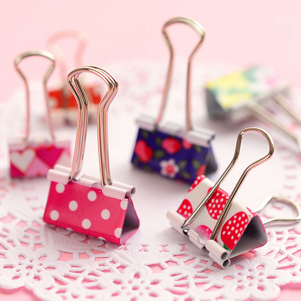 6X Floral Metal Foldback Binder Clip Stationary Office Ticket Paper Receipt DEAU