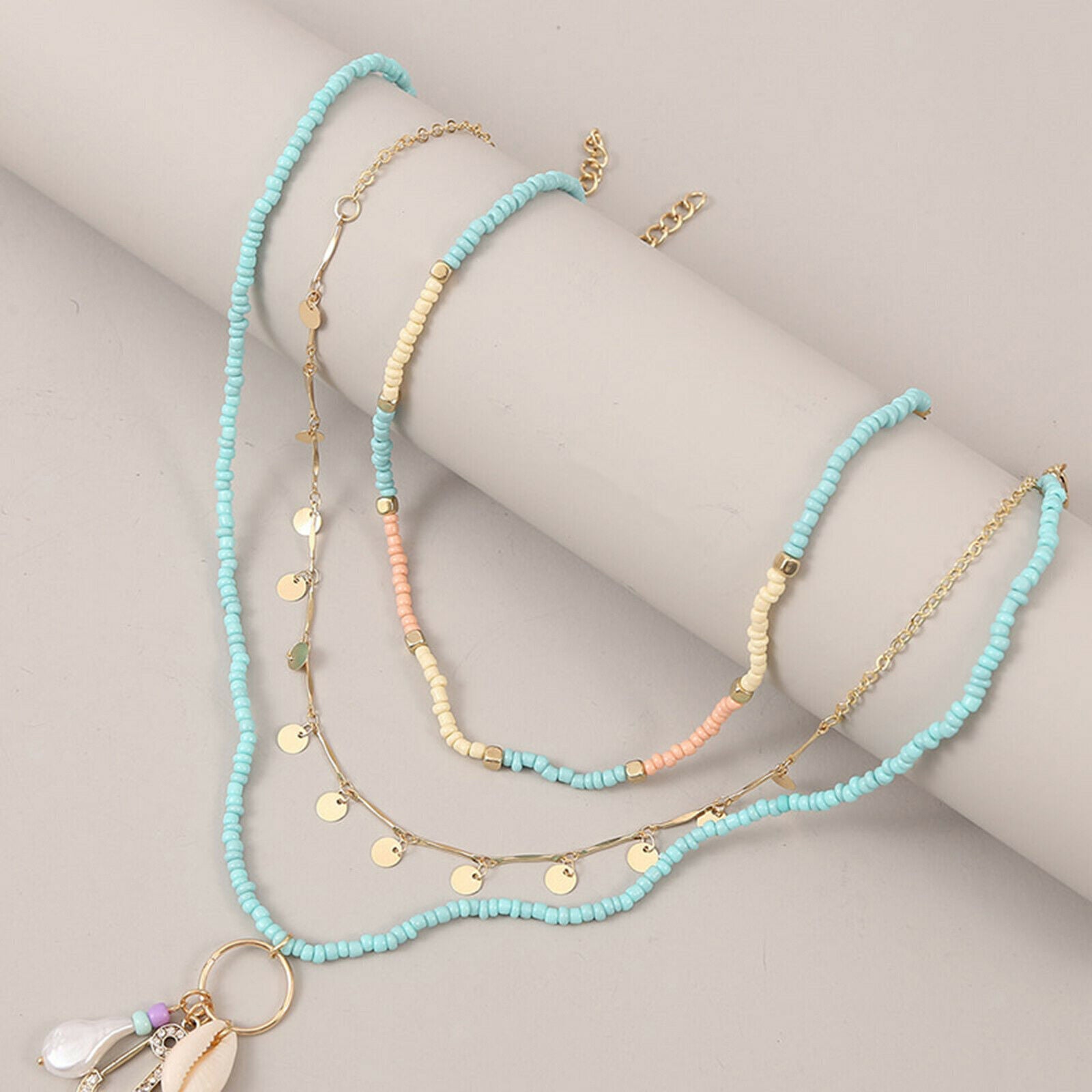 3pcs Womens Charm Trendy Beads Shell Necklace Beach Choker Fashion Accessory