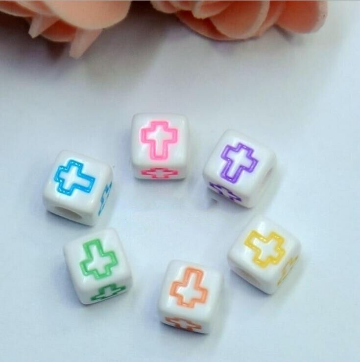 100X Cubic Mixed cross Acrylic Beads DIY Pacifier clip Necklace Jewelry 6mm