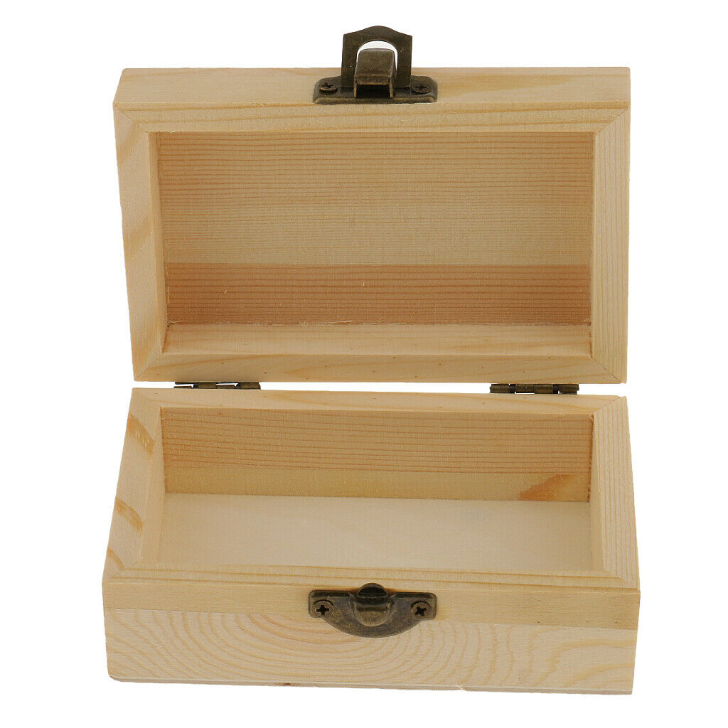 Rectangle Natural Unfinished Wood Storage Box Case for Kids Toys DIY Craft